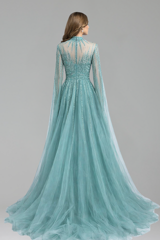 Beaded Cape Sleeve A-Line Dress - LAROSABRIDE