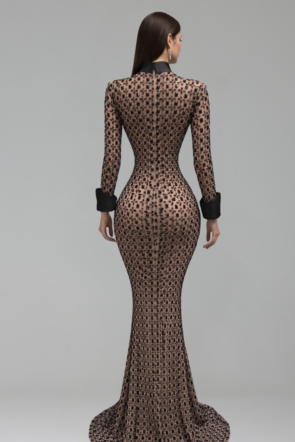 Geometric Embellished Long Sleeve Gown - LAROSABRIDE