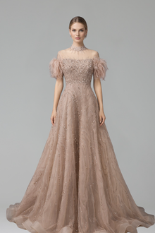 Beaded Feather A-Line Dress-Larosabride