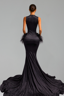 Illusion Feather Detail Mermaid Gown - LAROSABRIDE