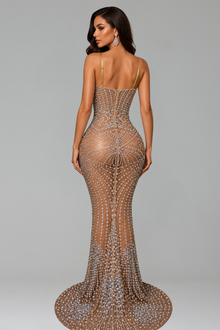 Crystal Embellished Illusion Mermaid Dress - LAROSABRIDE