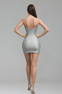 Crystal Embellished Sheer Plunge Mini Dress - LAROSABRIDE