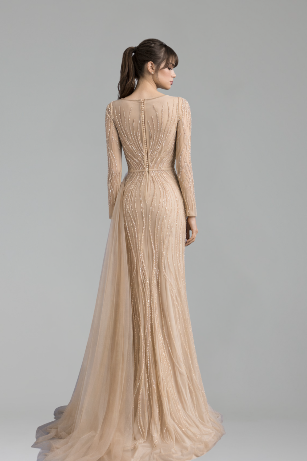 Sheer Beaded Fitted Gown - LAROSABRIDE