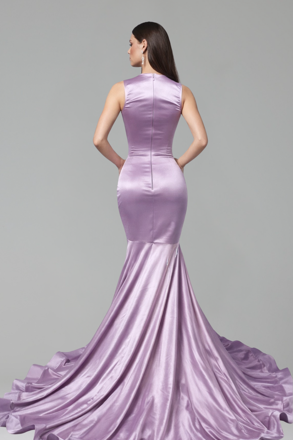 Embellished Illusion Satin Mermaid Gown - LAROSABRIDE