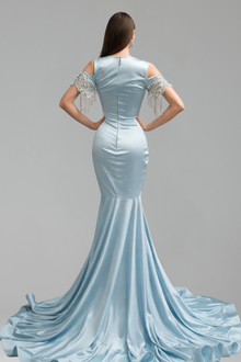Fringed Illusion Blue Mermaid Gown - LAROSABRIDE