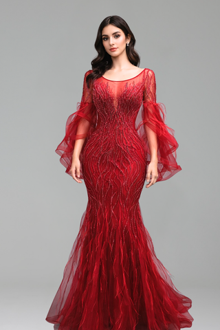 Sheer Illusion Beaded Mermaid Gown - LAROSABRIDE
