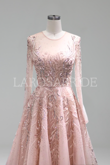 Beaded Long-Sleeve Evening Dress-Larosabride