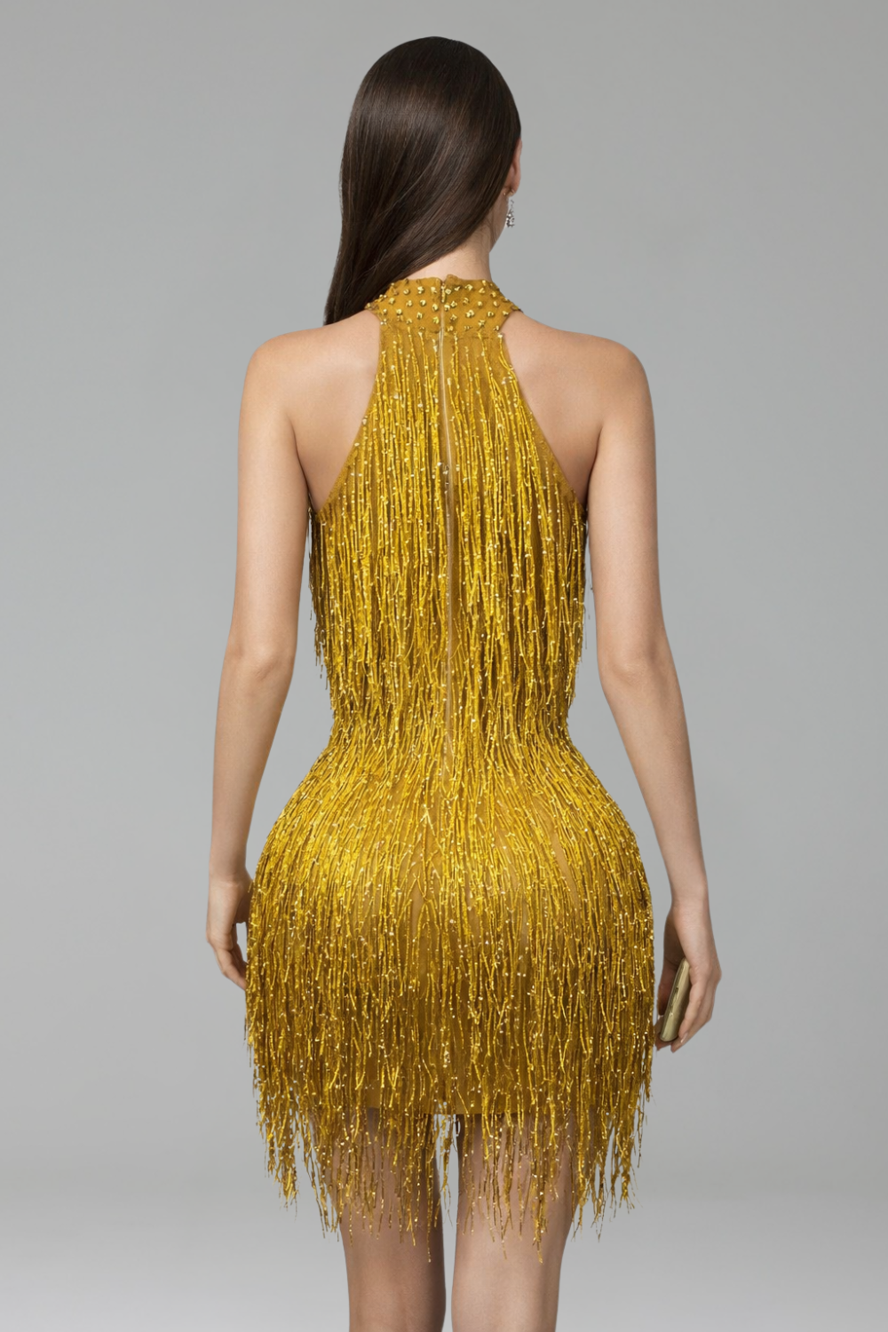 Fringe Tassel Halter Mini Dress - LAROSABRIDE