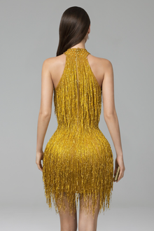 Fringe Tassel Halter Mini Dress - LAROSABRIDE