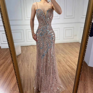 Ships in 2 to 5 Days - Saudi Arabic Spaghetti Strap Mermaid Evening Dress with High Slit for Formal Occasions