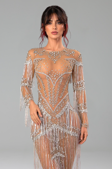 Fringe Rhinestone Long-Sleeve Bodysuit - LAROSABRIDE