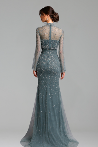 Turquoise Beaded Mermaid Gown with Detachable Top - LAROSABRIDE