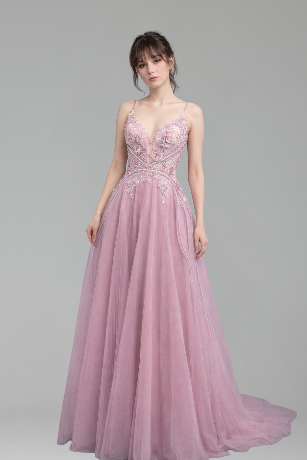 Beaded Spaghetti Strap A-Line Dress - LAROSABRIDE