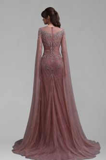 Pink Crystal Beaded Mermaid Evening Gown - LAROSABRIDE