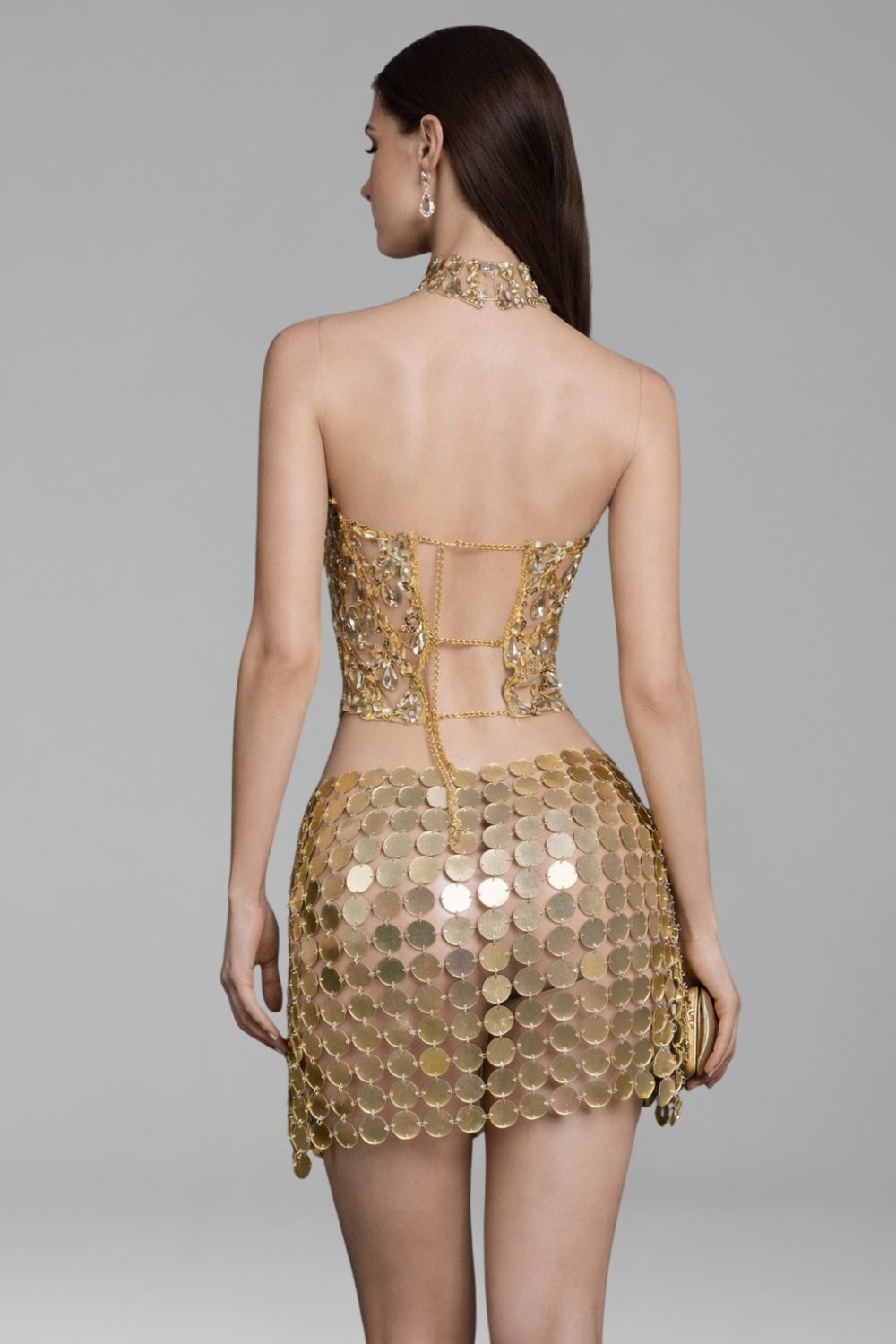 Sequin Illusion Halter Beaded Dress - LAROSABRIDE