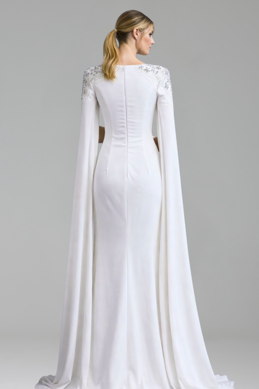 Satin Mermaid Cape Sleeve Dress - LAROSABRIDE