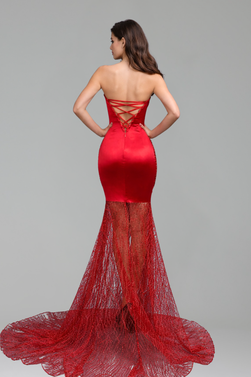 Feather Beaded Illusion Evening Dress - LAROSABRIDE