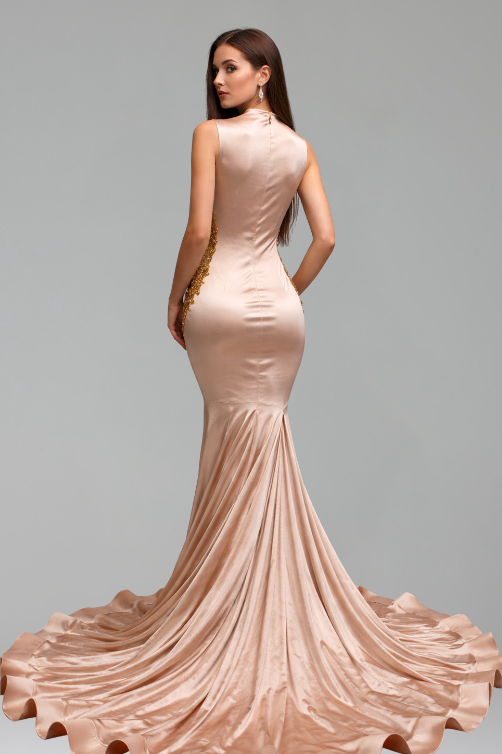 Illusion Appliqu� Mermaid Satin Gown - LAROSABRIDE