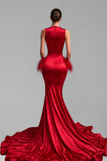 Illusion Feather Detail Mermaid Gown - LAROSABRIDE