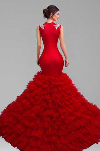 Beaded Illusion Mermaid Evening Dress