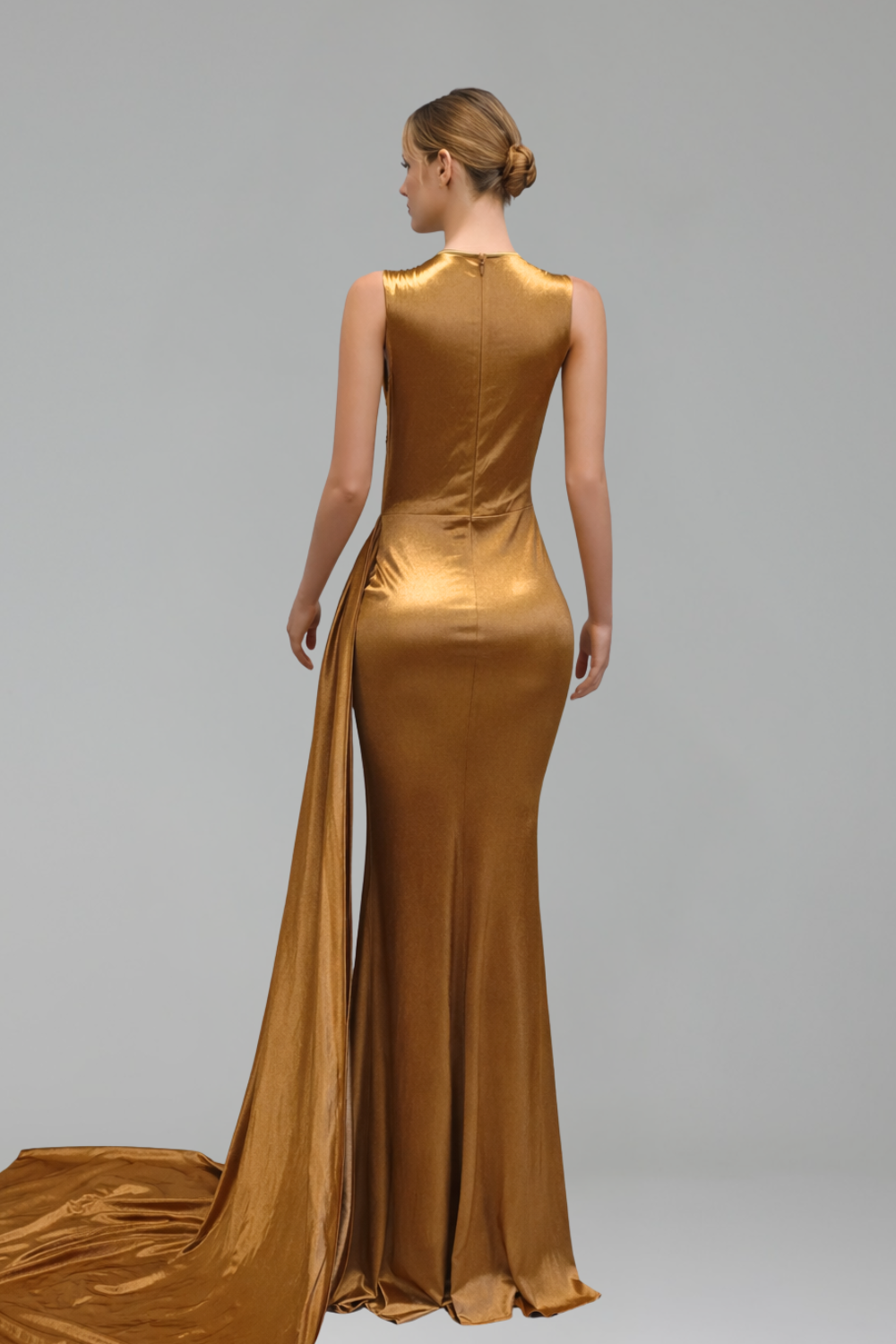 Illusion Beaded Satin Mermaid Gown - LAROSABRIDE