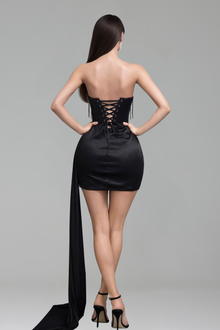 Strapless Embellished Draped Mini Dress - LAROSABRIDE