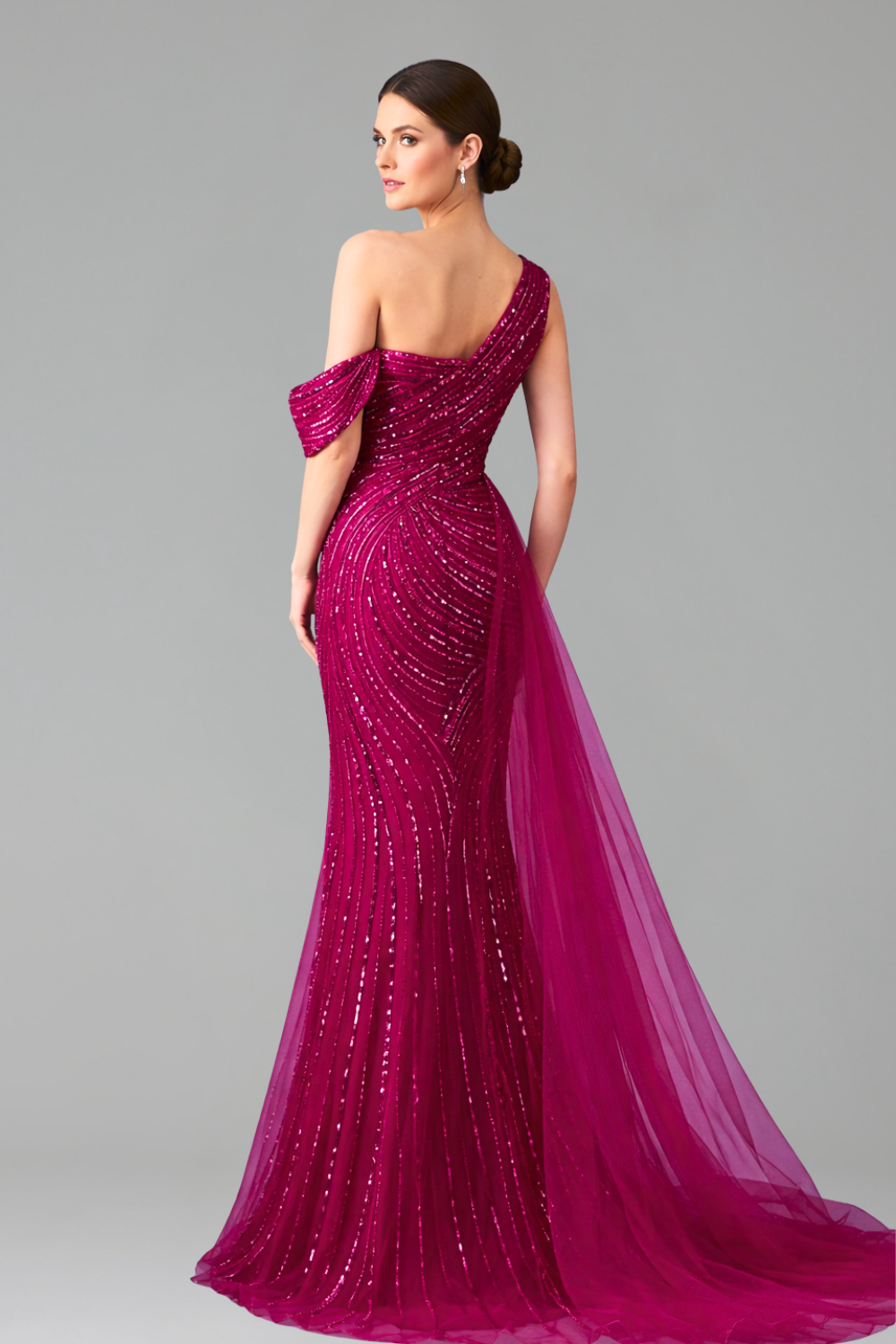 One Shoulder Beaded Mermaid Dress - LAROSABRIDE