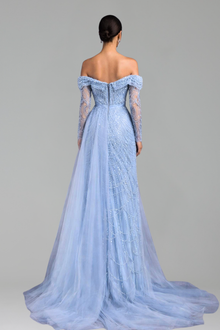 Boat Neck Mermaid Overskirt Dress - LAROSABRIDE