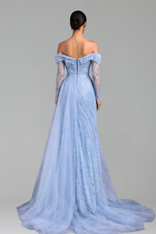 Boat Neck Mermaid Overskirt Dress - LAROSABRIDE