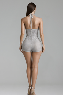 Gold Embellished Halter Bodycon Mini Dress - LAROSABRIDE
