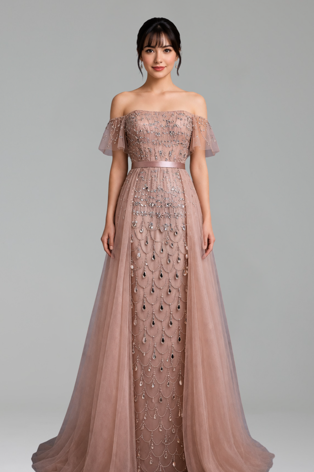 Beaded Mermaid Overskirt Dress - LAROSABRIDE