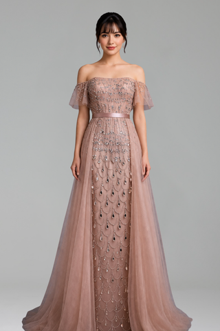 Beaded Mermaid Overskirt Dress - LAROSABRIDE