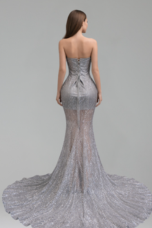 Strapless Beaded Mermaid Evening Gown - LAROSABRIDE