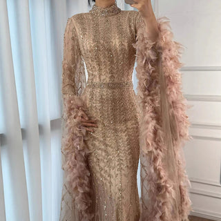 Rose-Gold Feathered Sparkle Gown