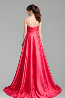Pink A-Line Satin Beaded Evening Gown - LAROSABRIDE