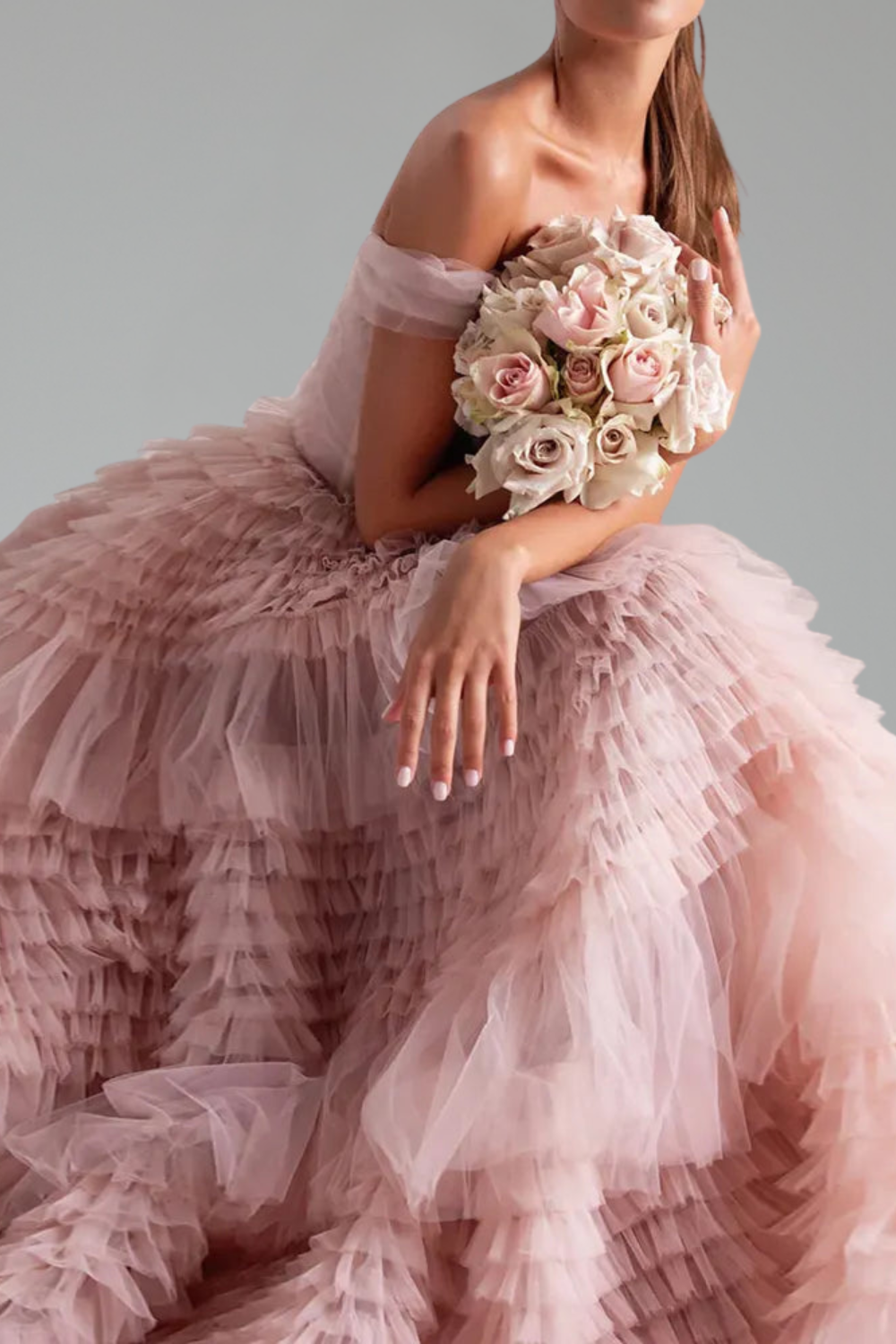 Off-Shoulder Ruffled Ball Gown-Larosabride