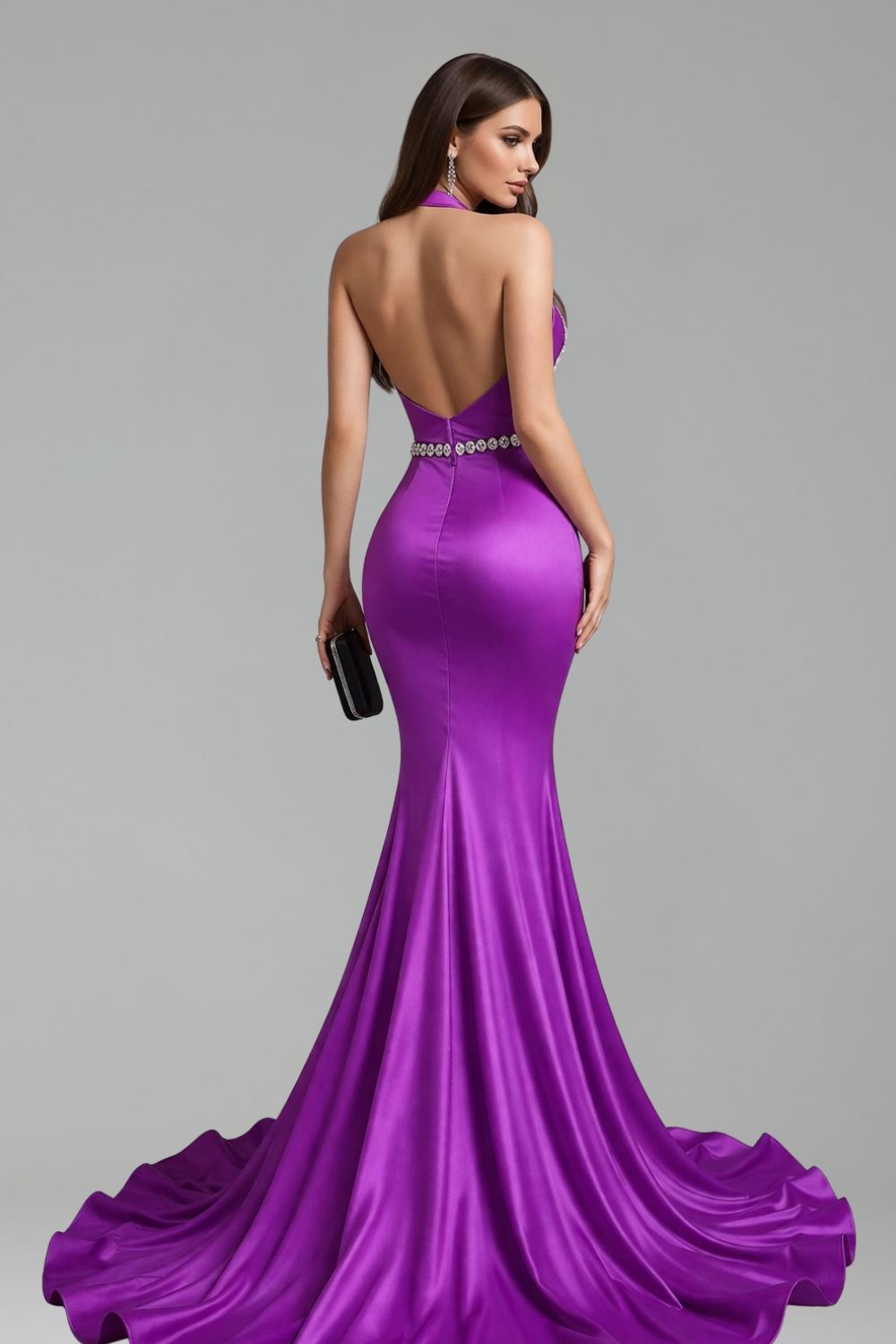 Halter Satin Mermaid Gown - LAROSABRIDE
