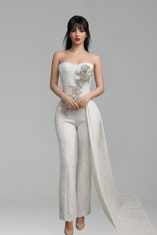 Embellished Strapless Jumpsuit - LAROSABRIDE