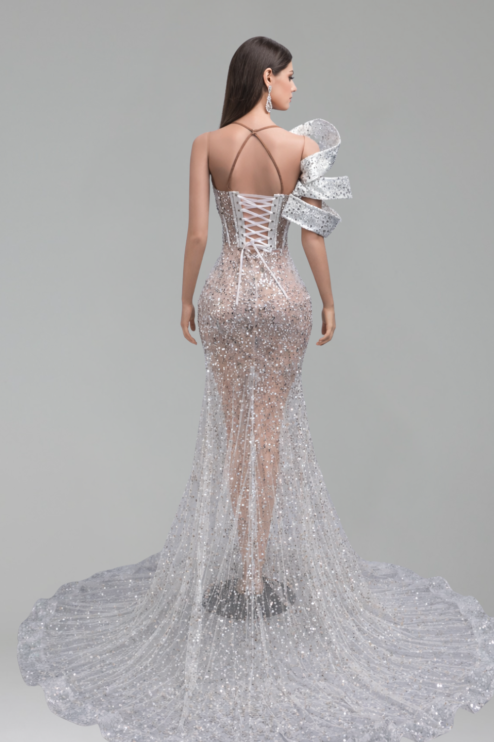 Bow Shoulder High Slit Gown - LAROSABRIDE