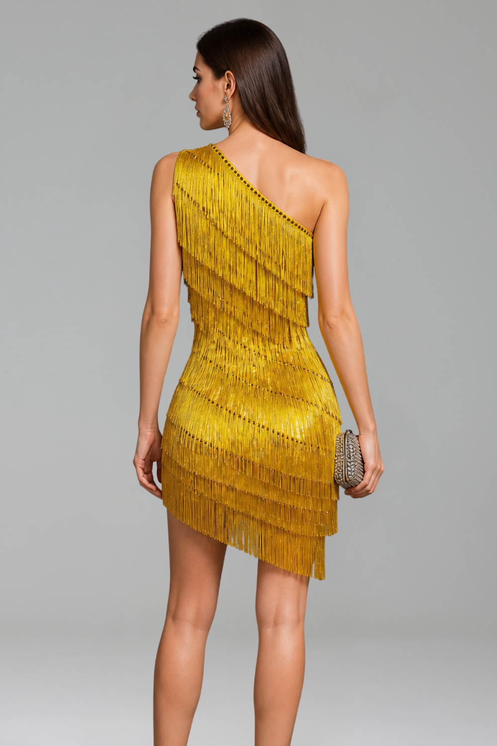 One-Shoulder Fringe Mini Dress - LAROSABRIDE