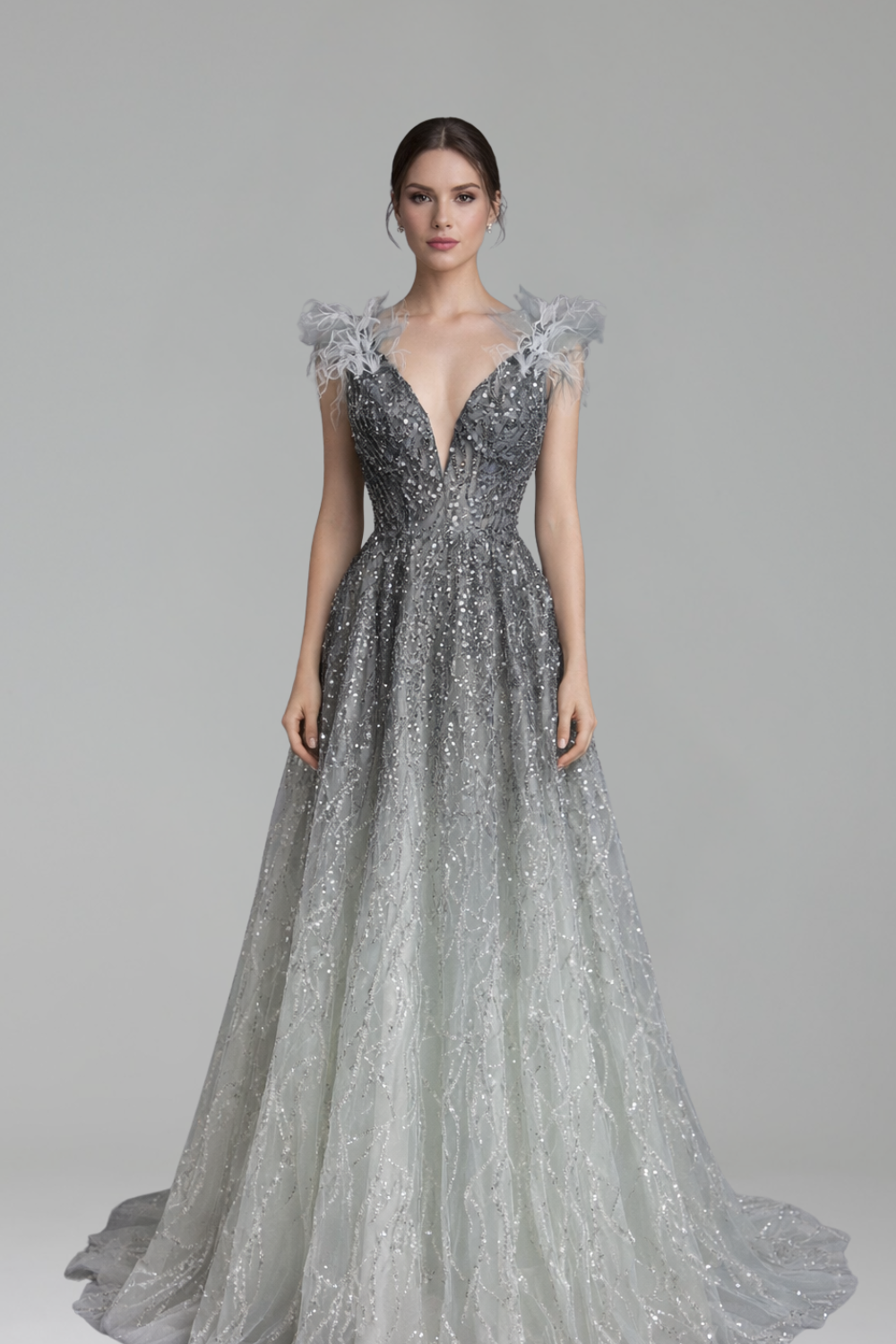 Feather Beaded Formal Gown - LAROSABRIDE