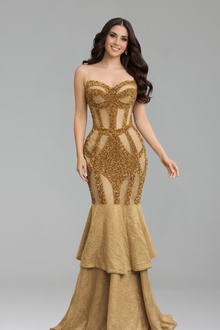 Beaded Illusion Tiered Mermaid Gown - LAROSABRIDE