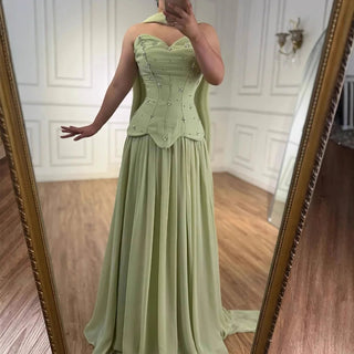 Sage Corset Chiffon Gown