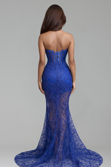 Sheer Beaded Mermaid Evening Dress - LAROSABRIDE