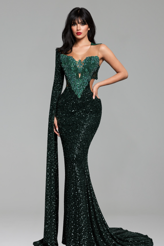 One Sleeve Sequin Mermaid Gown - LAROSABRIDE