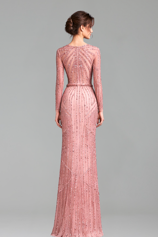 Beaded Tassel Mermaid Evening Gown - LAROSABRIDE