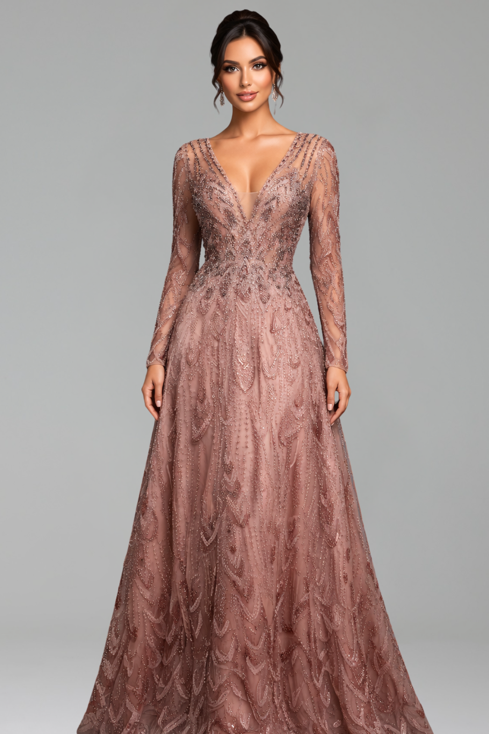 Lace Beaded A-Line Gown - LAROSABRIDE