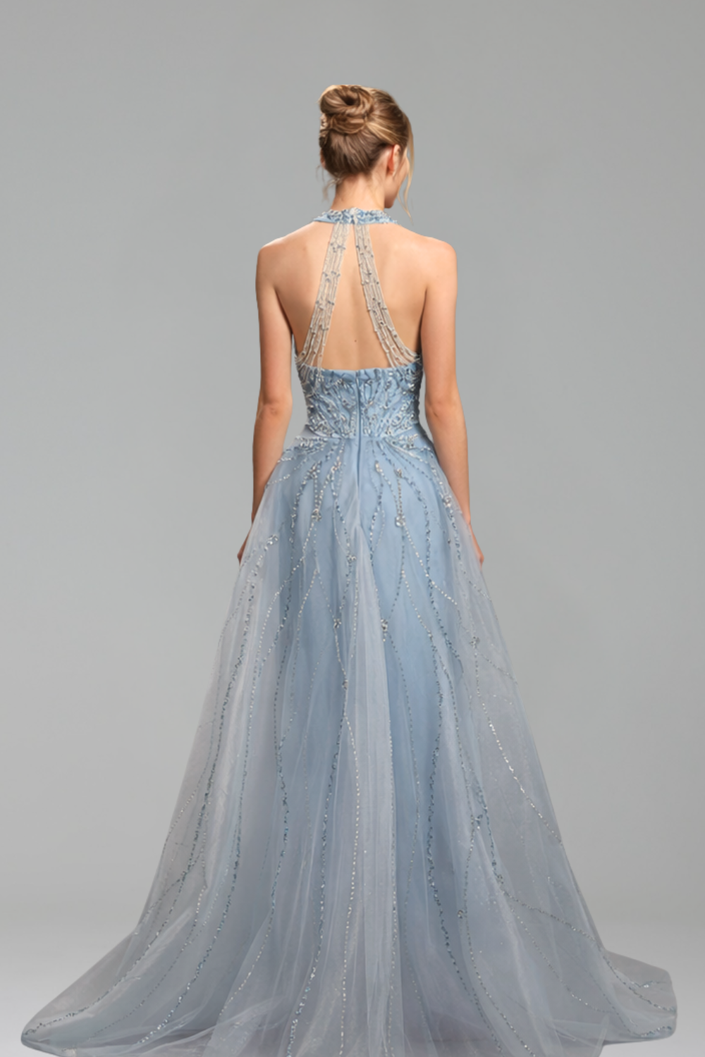 Halter Beaded Mermaid Overskirt Dress - LAROSABRIDE
