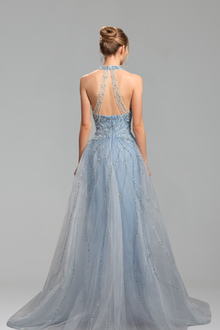 Halter Beaded Mermaid Overskirt Dress - LAROSABRIDE