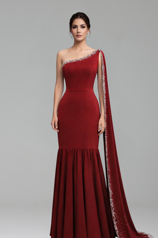 One Shoulder Cape Sleeve Gown - LAROSABRIDE